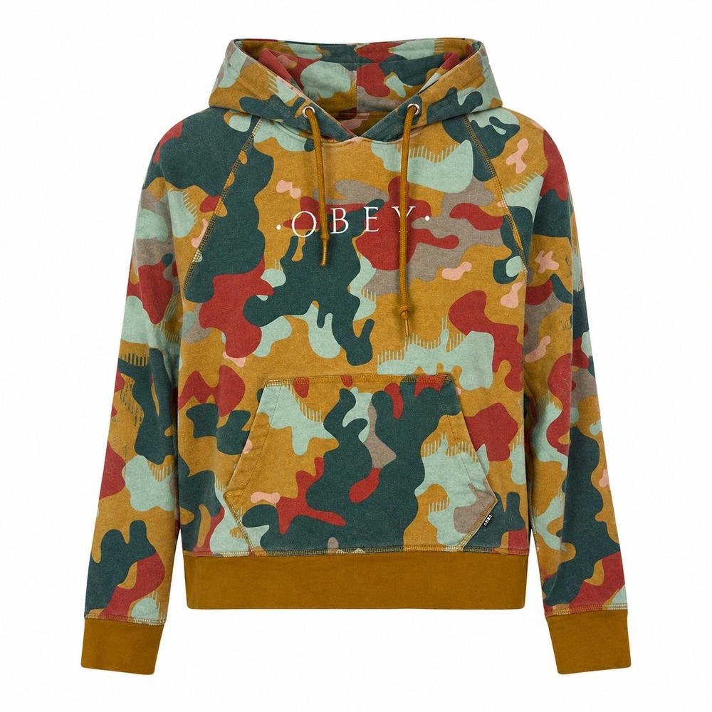Obey Worldwide Womens Camo Hoodie Multicolor Embroidered Logo Sweatshirt Small